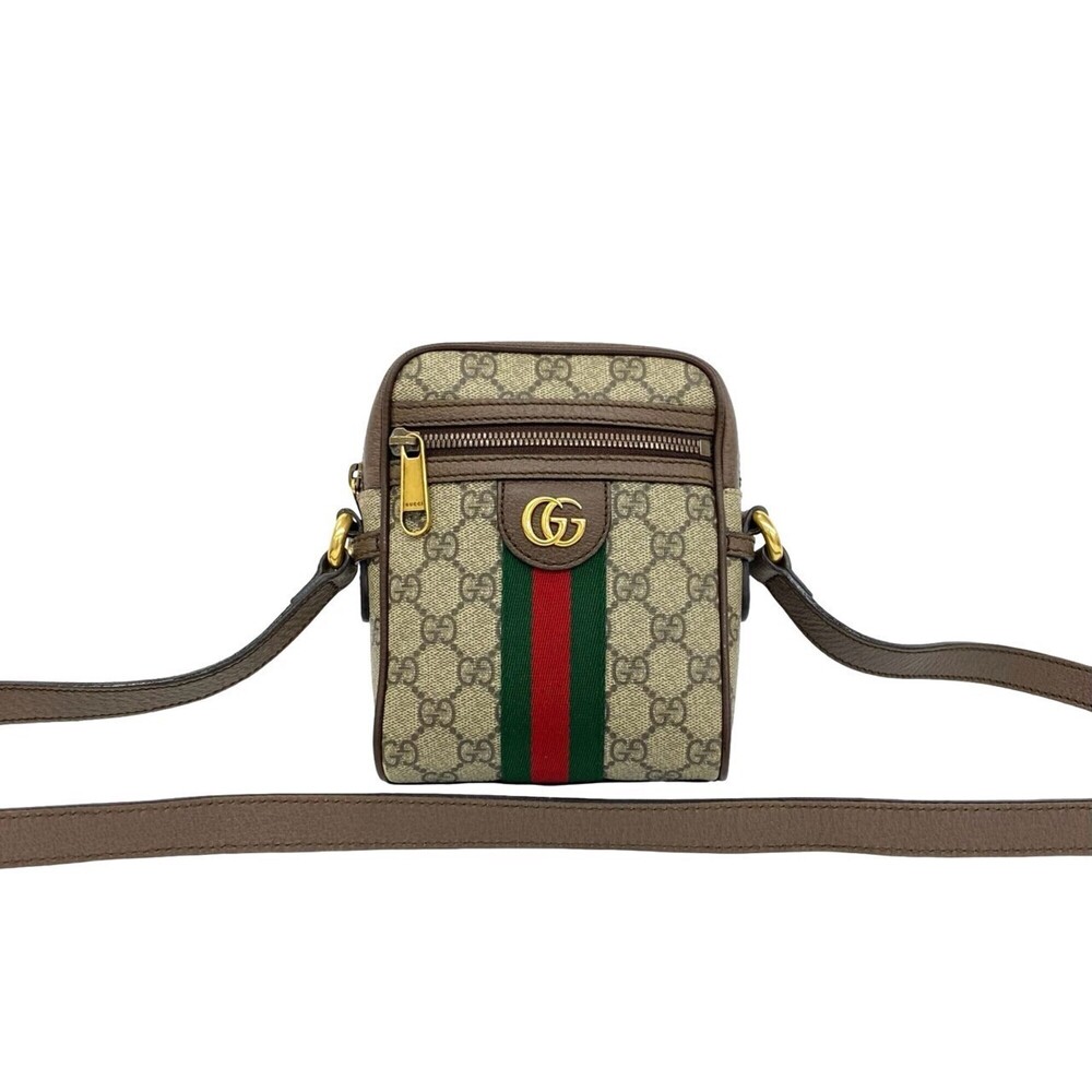 GUCCI Ophidia Sherry Line GG Pattern Leather Shoulder Bag/Pouch with Logo Har...